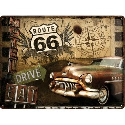 Metallskylt 30Ã—40 cm Route 66, Us highway, Drive and eat