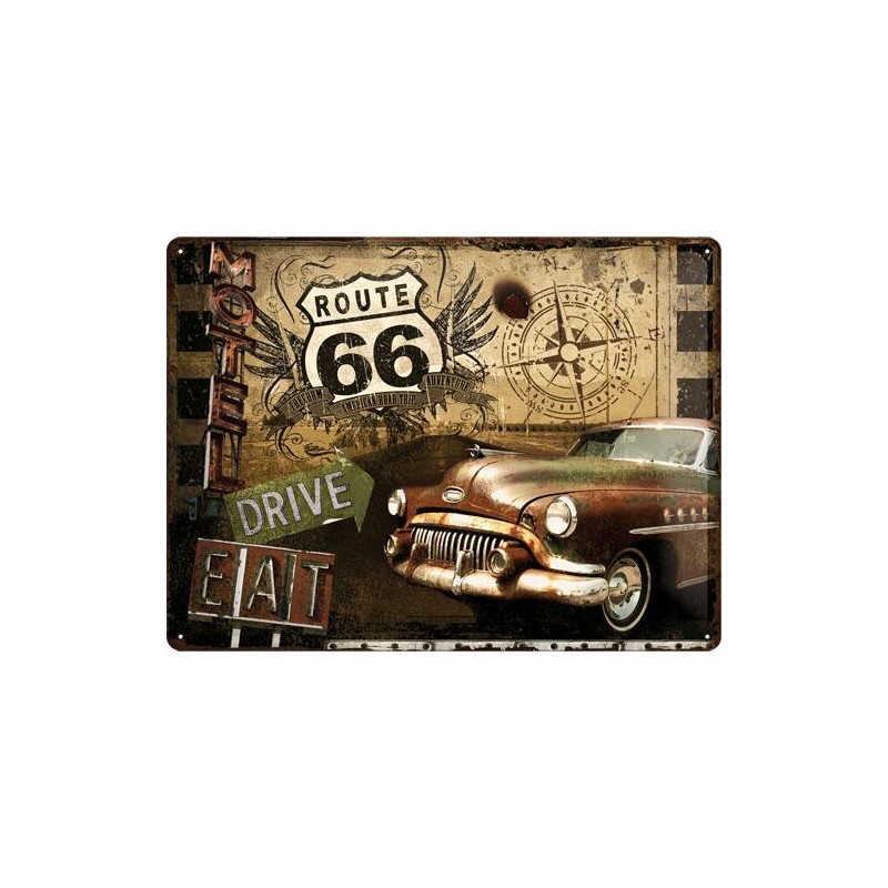 Metallskylt 30×40 cm Route 66, Us highway, Drive and eat Metallskylt 30×40 cm Route 66, Us highway, Drive and eat