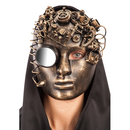 Ansiktsmask - Steampunk Future Full Face Gold Mask with Mirror
