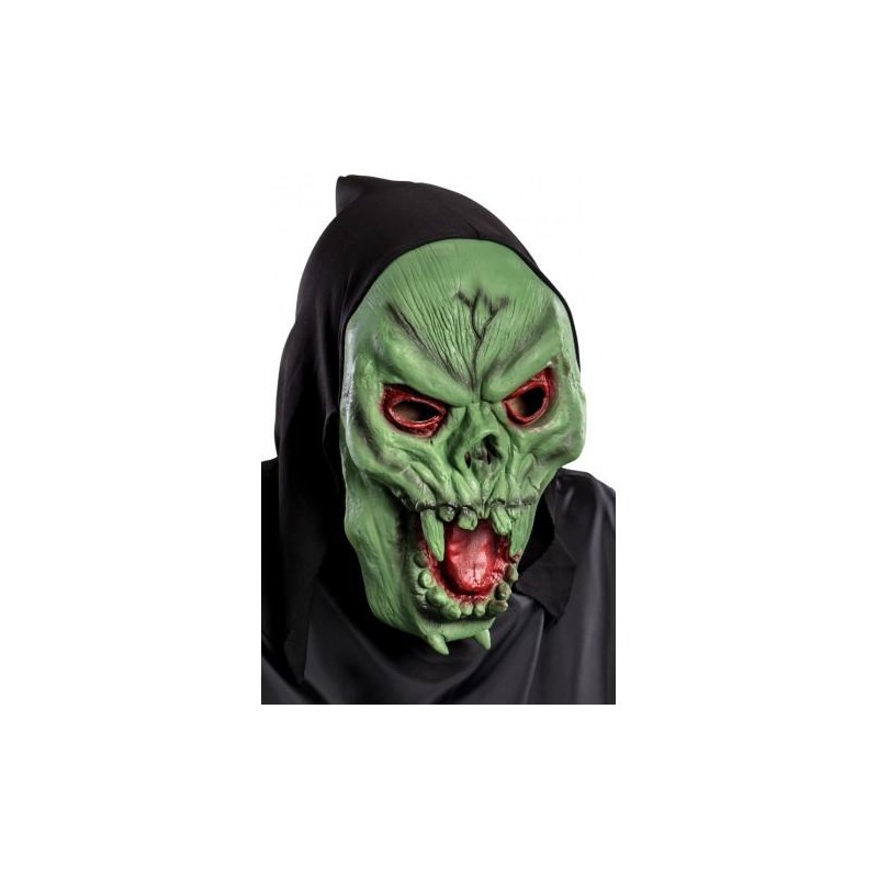 Ansiktsmask - Grön döskallemask i PVC med huva i tyg