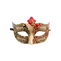 Ansiktsmask - White, red and black Venetian mask with gold decoration