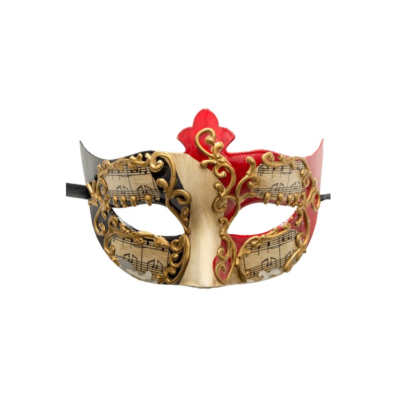 Ansiktsmask - White, red and black Venetian mask with gold decoration