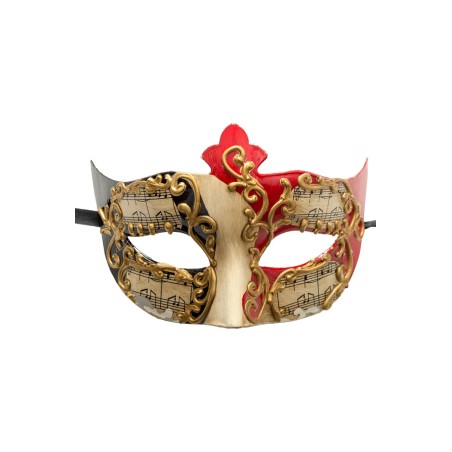 Ansiktsmask - White, red and black Venetian mask with gold decoration