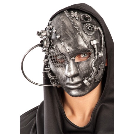 Ansiktsmask - Steampunk Future Full Face Grey Mask