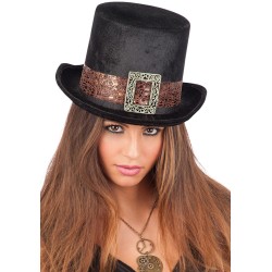 Steampunk Black Velvet Top-Hat Adult Size H.Cm.14