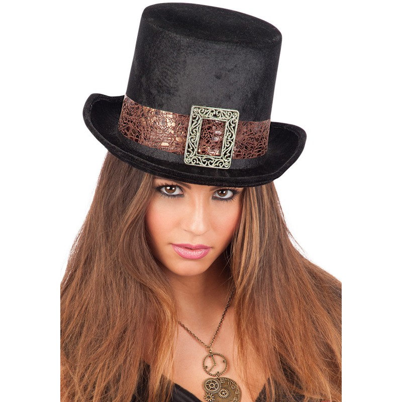 Steampunk Black Velvet Top-Hat Adult Size H.Cm.14