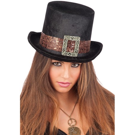 Steampunk Black Velvet Top-Hat Adult Size H.Cm.14