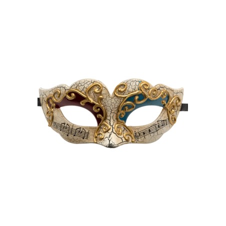 Ansiktsmask - White, red and blue Venetian mask with gold decoration