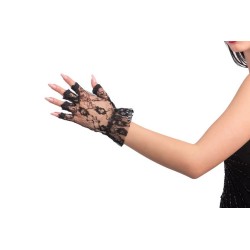 Black lace gloves without fingers 24 cm
