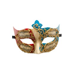 Ansiktsmask - White, red and blue Venetian mask with gold decoration