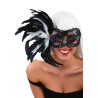 Ansiktsmask - Black lace mask with feathers