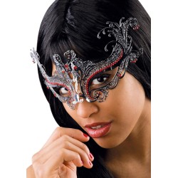 Ansiktsmask -Silver metal mask with red strass