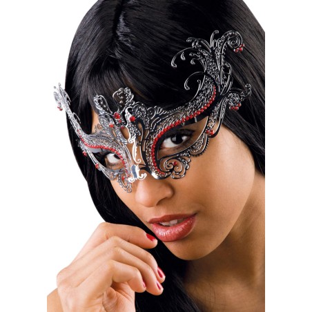 Ansiktsmask -Silver metal mask with red strass