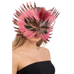 Ansiktsmask - Pink precious feathers mask with beak and glitter