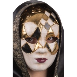 Ansiktsmask - White, gold and black Venetian mask