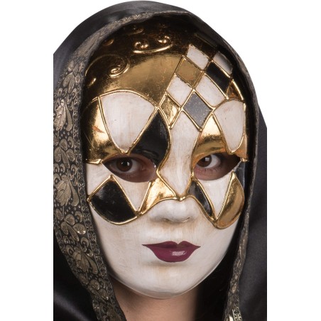Ansiktsmask - White, gold and black Venetian mask