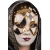 Ansiktsmask - White, gold and black Venetian mask