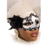 Ansiktsmask - Black and white mask with rose and feathers