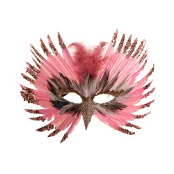 Ansiktsmask - Pink precious feathers mask with beak and glitter