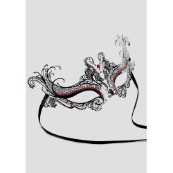 Ansiktsmask -Silver metal mask with red strass