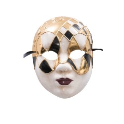 Ansiktsmask - White, gold and black Venetian mask