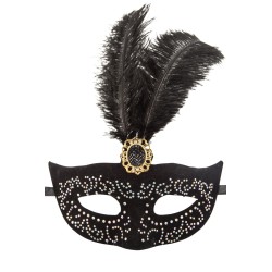 Ansiktsmask - Black velvet mask with silver and feathers