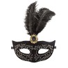 Ansiktsmask - Black velvet mask with silver and feathers