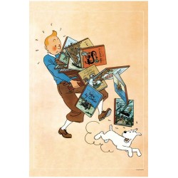 Poster - Tintin bär böcker
