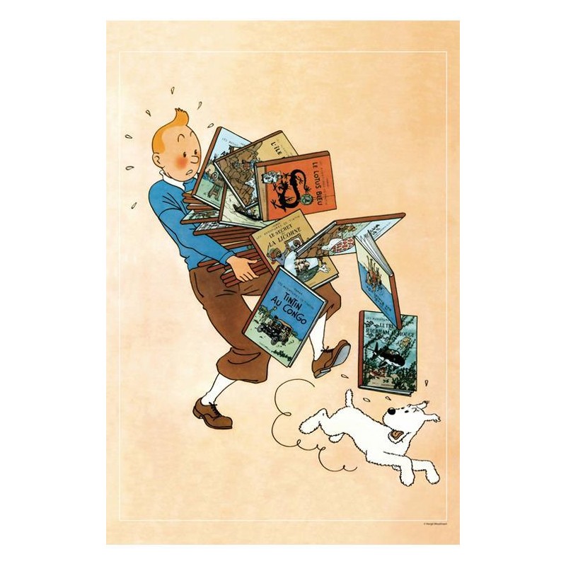 Poster - Tintin bär böcker Poster - Tintin bär böcker
