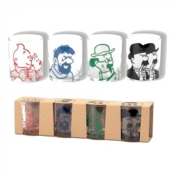 Tintin - 4 glas med tintinmotiv