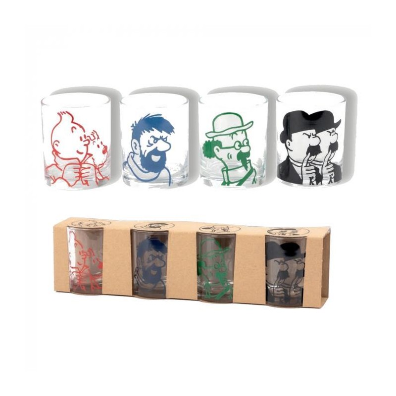 Tintin - 4 glas med tintinmotiv