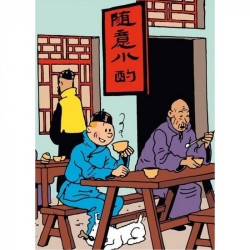 Tintin - Plastficka A4 - Blå Lotus - Tintin och Milou äter frukost