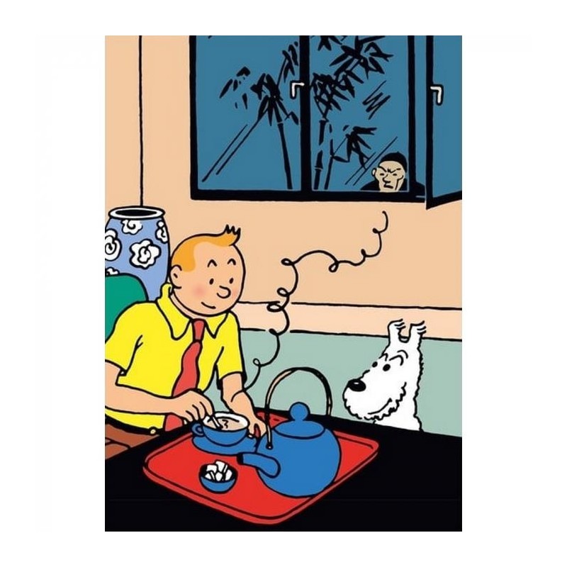 Tintin - Plastficka A4 - Blå Lotus - Tintin dricker Te