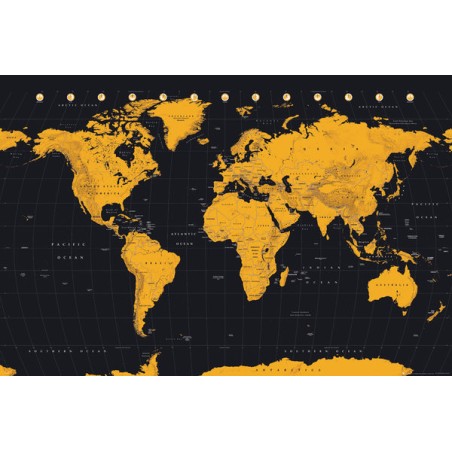 Världskarta -  Golden yellow World Map
