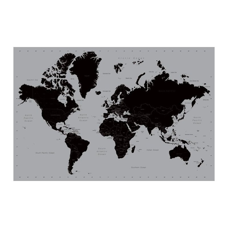 Världskarta - Svart och silver, World Map Världskarta - Svart och silver, World Map