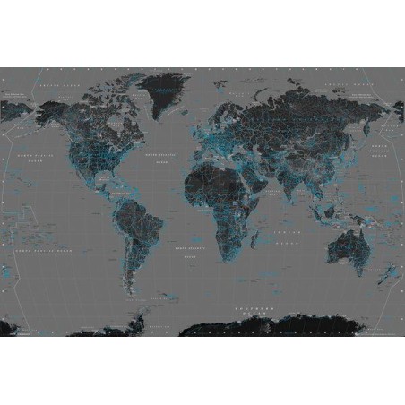 Världskarta - Svart / Blå - World map