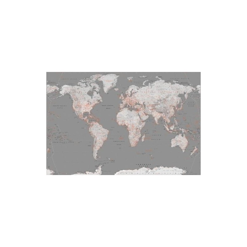 Världskarta - Silvergrå/Orange - World map Världskarta - Silvergrå/Orange - World map