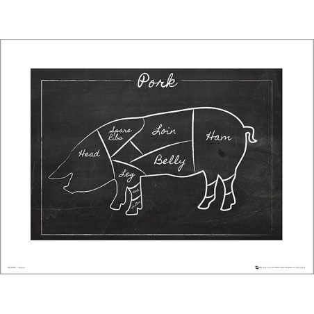 Exklusivt Art Print - Black board Pork - Styckning gris - Text