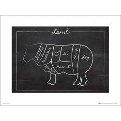 Exklusivt Art Print - Black board Lamb - Styckning lamm - Text