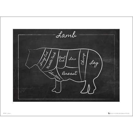Exklusivt Art Print - Black board Lamb - Styckning lamm - Text