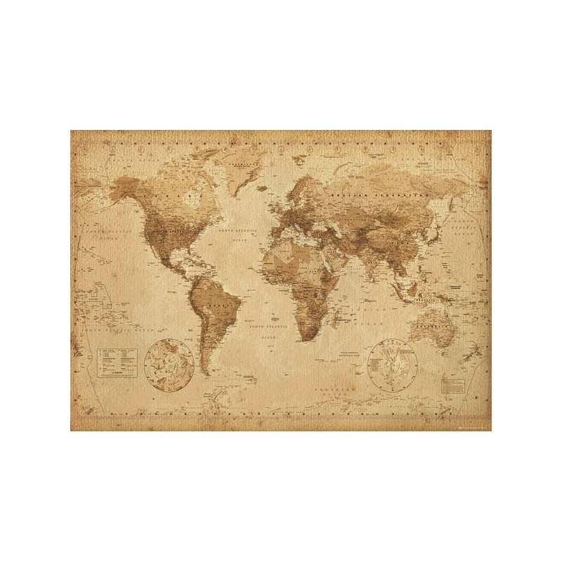 Världskarta Antik stil - World Map - Mycket snygg retro